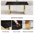 Table And Chair Set,Modern Rectangular Table With 0.4 Inch Black Patterned Tabletop And Gold Legs, Suitable For Kitchen, Dining Room, And Living Roomcomfortable Pu Seats,Perfect For Dinner, Meet Grey Black Seats 6 Sintered Stone