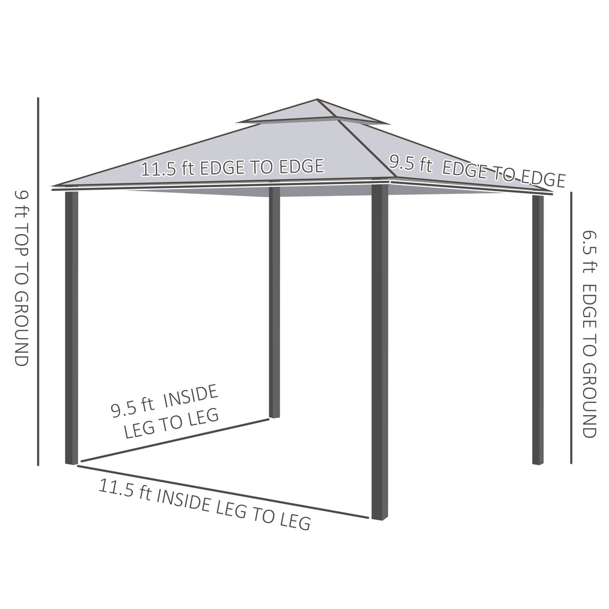 Outsunny 9.6' X 11.6' Patio Gazebo, Outdoor Canopy Shelter With 2 Tier Roof And Netting, Steel Frame For Garden, Lawn, Backyard, And Deck, Gray Grey Polyester