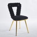 Modern Chair Set Of 2 With Golden Color Iron Tube Legs, Black Soft Cushions And Comfortable Backrest, Suitable For Dining Room, Living Room, Cafe,Hairball Back Gold Black Fabric