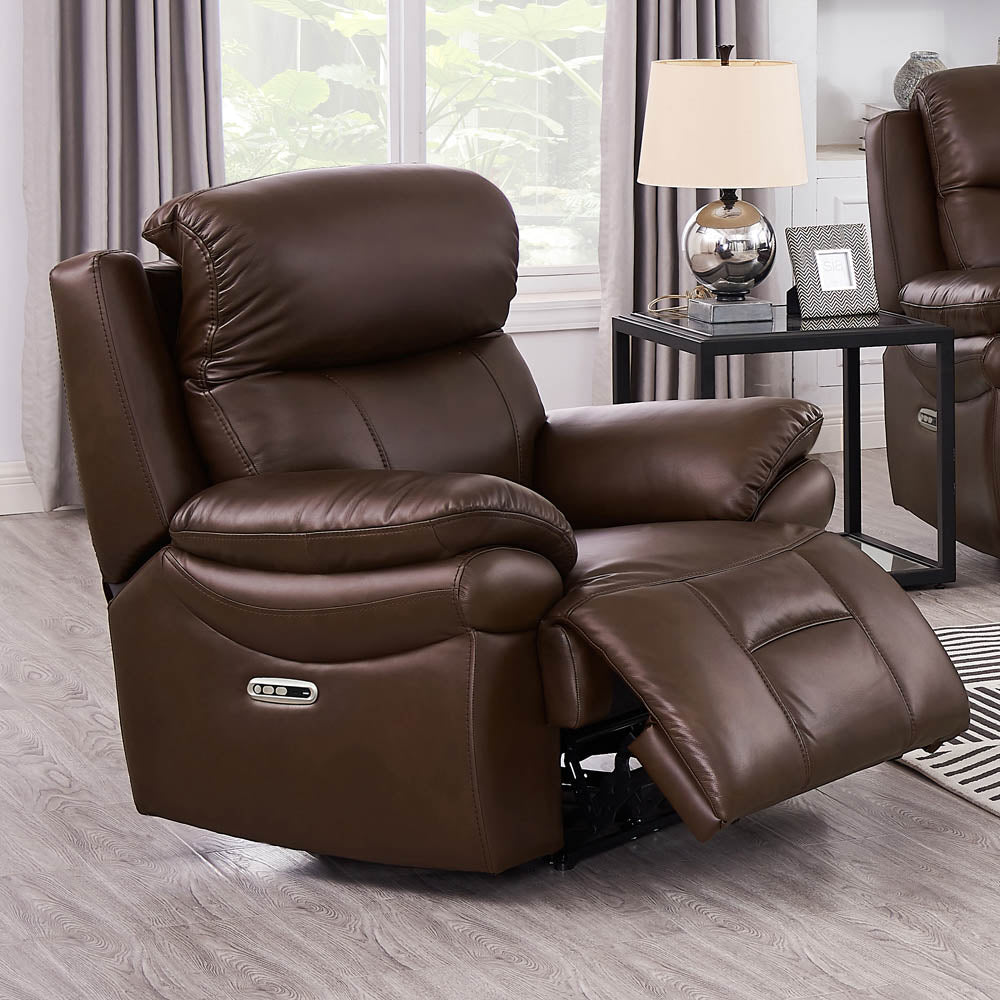 Springdale Power Headrest Zero Gravity Recliner Brown Memory Foam Genuine Leather