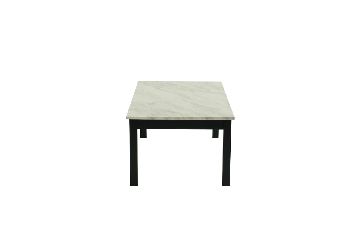 Majestic Beautiful White Faux Marble Top 1X Coffee Table And 2X End Tables 3Pc Coffee Table Set Black Legs Living Room Furniture Black,White Primary Living Space