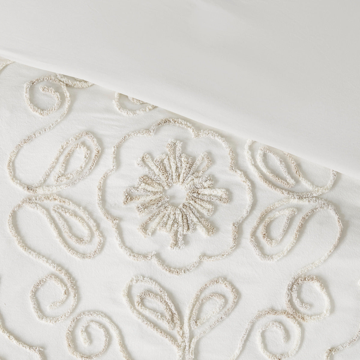 3 Piece Tufted Cotton Chenille Coverlet Set Ivory Taupe Full Queen Ivory Taupe Cotton