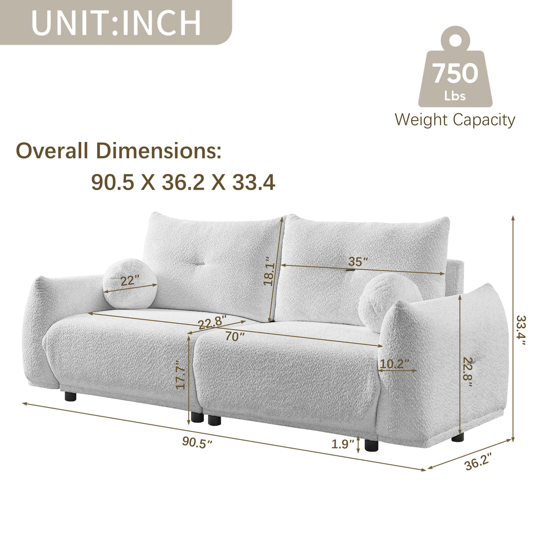 Lamb'S Wool 2 Seater Cushion Sofa 90'' Comfortable Sofa For Living Room Bedroom And Other Casual Spaces Lamb'S Wool Sofa With 2 Cushions And 2 Ball Pillows. Beige Beige Foam Fabric 2 Seat