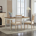 Antique Dining Chairs Linen Fabric Upholstered Wooden Chairs Set Of 2 Cream Fabric