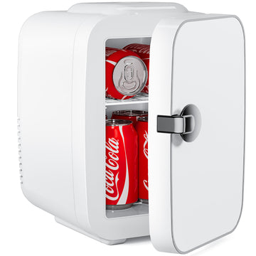 Mini Fridge, Portable Small Refrigerator 4L 6 Can Cooler & Warmer Compact Fridge For Skincare, Food And Drinks, Small Fridge For Bedroom, Dorm, Car, Office, White White Abs