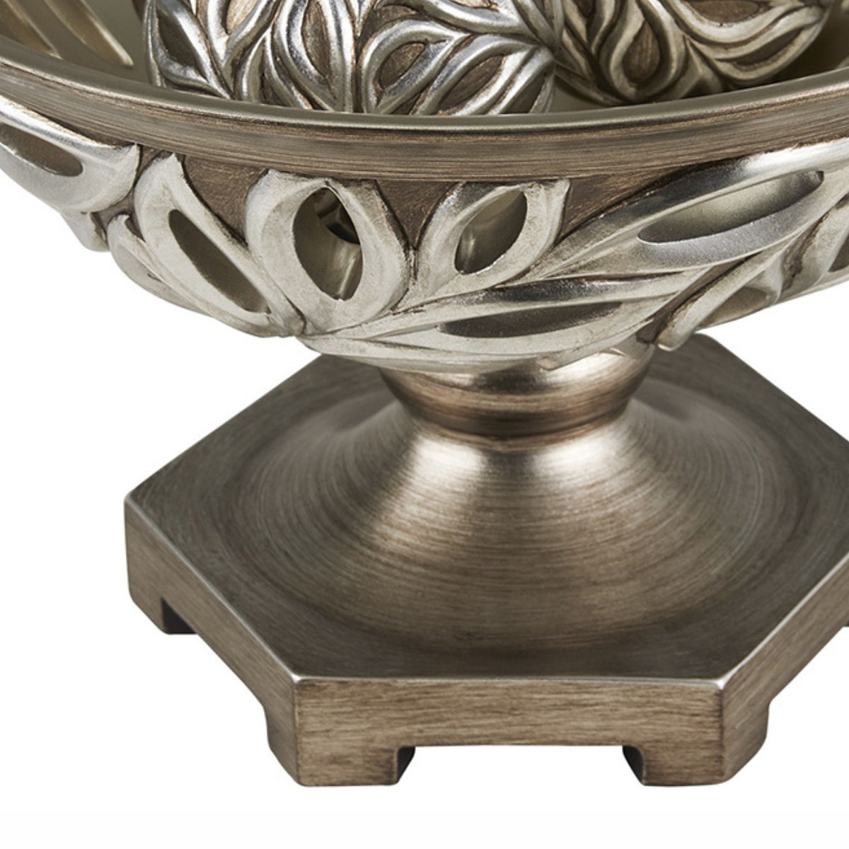 12.75" Long Polyresin Decorative Bowl "Kiara", Silver Peacock Feathers Design Silver Polyresin