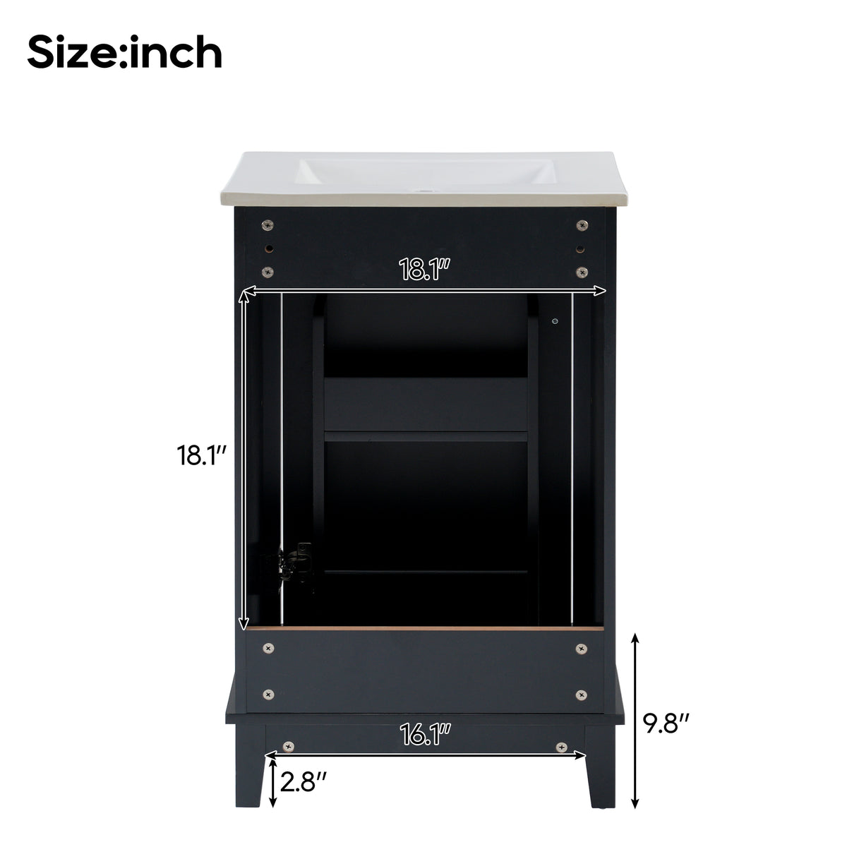 Viedo 20 Inch Modern Small Bathroom Vanity Cabinet With Ceramic Basin 20*15.5*33.3 Inches,Ample Storage,1 Soft Close Door Black Bathroom Solid Wood Mdf