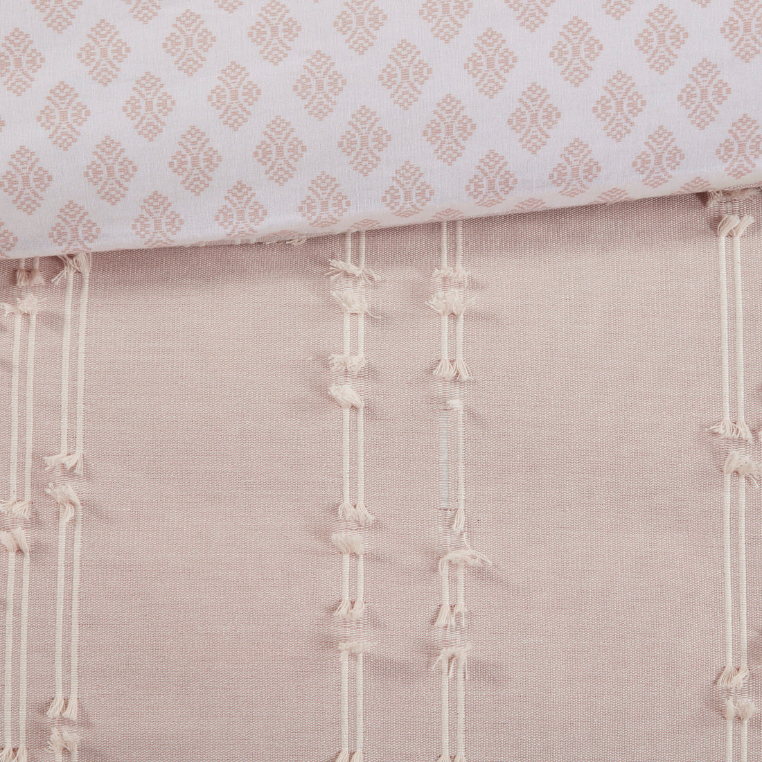 3 Piece Cotton Jacquard Comforter Set Blush Full Queen Queen Blush Cotton