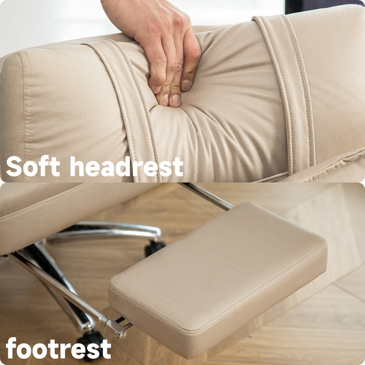 Swivel Ergonomic Office Chair, Technology Leather High Back Office Chair With Lumbar Support Headrest, Sedentary Comfortable Boss Chair, 155 Reclining Computer Chair Colorbeige Caster Wood Beige Office Foam American Design,American Traditional,European