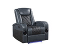 Alair Power Motion Recliner W Bluetooth Speaker & Cooling Cup Holder, Blue & Black Leather Aire Lv02459 Blue Upholstered