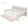 Wooden Full Size Daybed With Storage Shelves, Multi Functional Bed With Two Storage Drawers And Study Desk, Antique White Old Sku: Hl000089Aak Full Antique White Wood