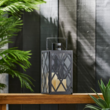 Anton 14"H Stainless Steel Lantern Black Stainless Steel
