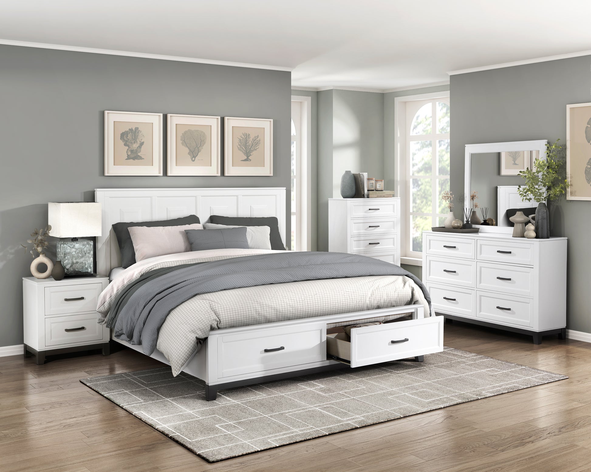 White Finish Nightstand With 2X Storage Drawers Wooden Bedroom Furniture 1Pc White 2 Drawers Bedroom Rustic,Transitional Wood