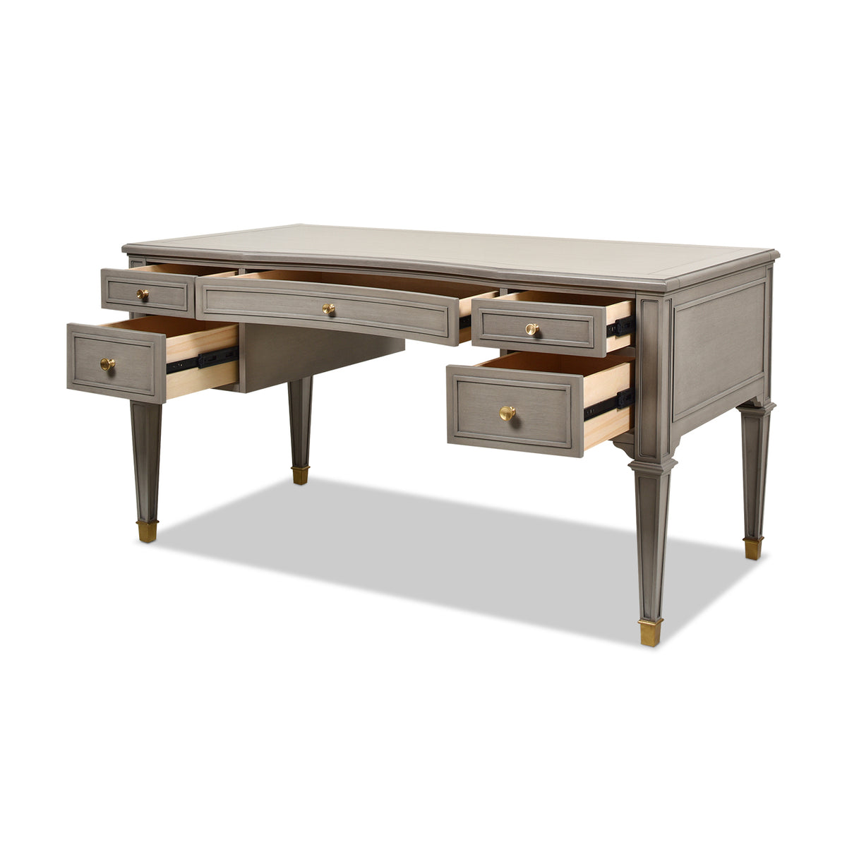 Dauphin Gold Accent 5 Drawer Wood Executive Desk, Grey Cashmere Wood Gray Solid Wood Mdf Wood