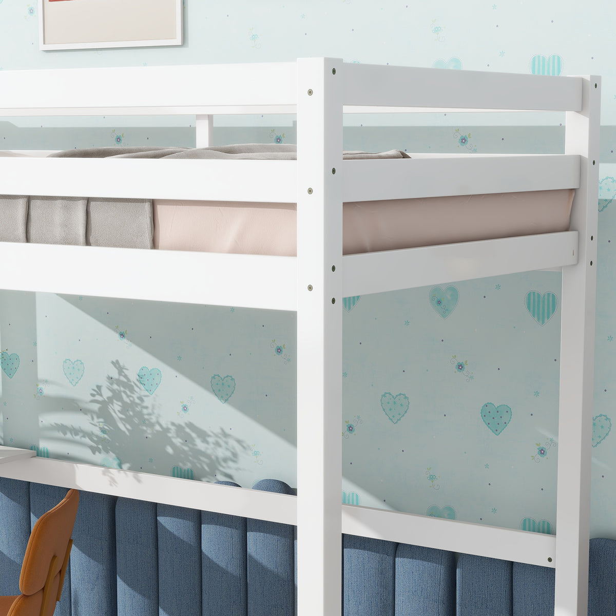Twin High Loft Bed, Rubber Wood Loft Bed With Safety Guardrail, Built In Desk, Ladder,White Twin White Rubber Wood