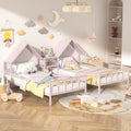 Metal Double Twin Size Platform Bed With House Shaped Headboard And A Built In Nightstand, Pink Box Spring Not Required Twin Pink Metal Metal