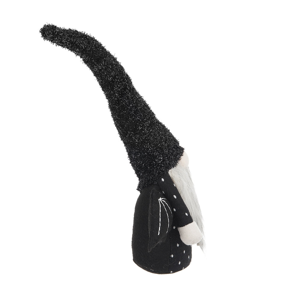 10X3X15.5" Fabric Black Gnome With Wings Decor, For Halloween Decor Black White Polyester
