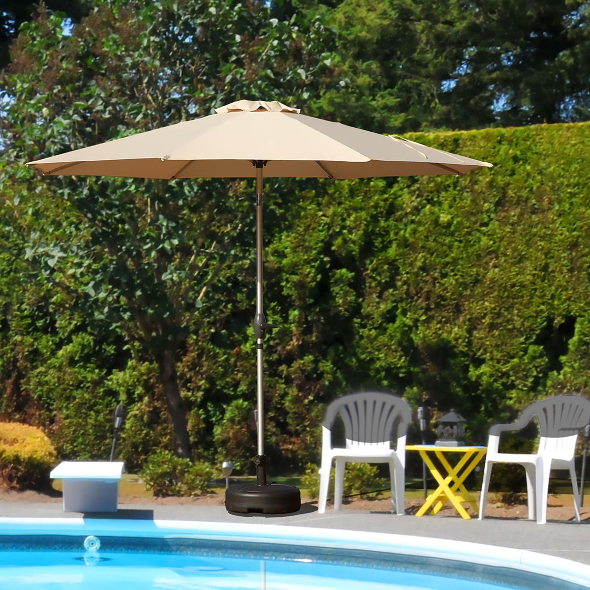 9Ft Patio Umbrella, Outdoor Table Umbrella With Push Button Tilt And Crank, Uv Protection Waterproof Market Sun Umbrella With 8 Sturdy Ribs For Garden, Deck, Backyard, Pool Beige Beige Round Uv Resistant Umbrellas Aluminium