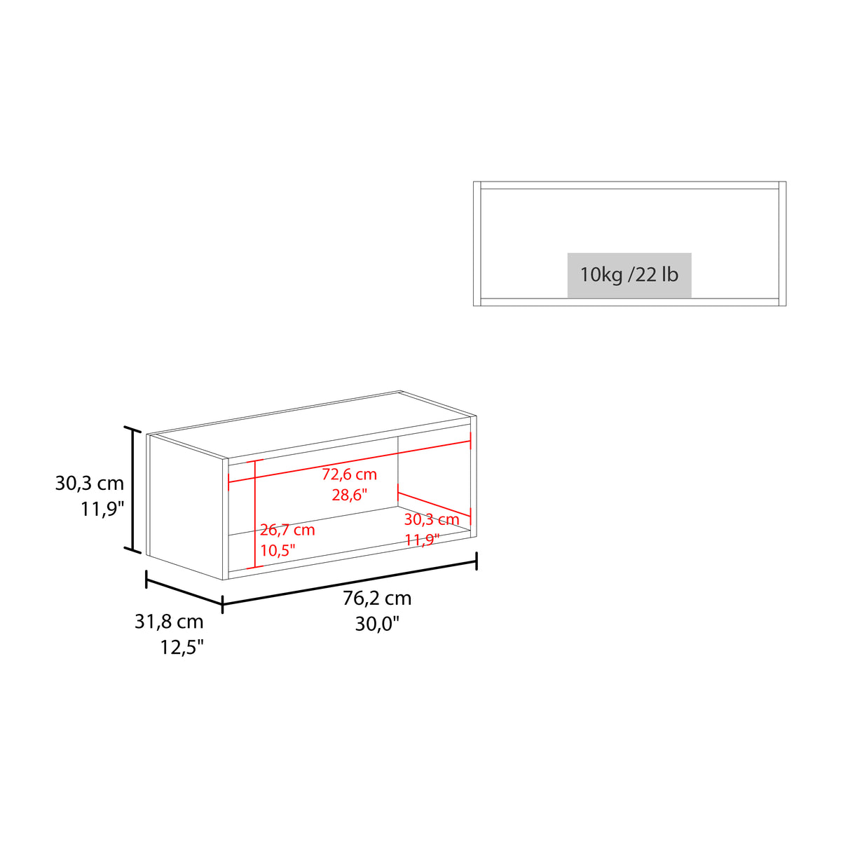 Wally 30" Wide X 12"H Open Wall Cabinet, Wall Shelf, Storage Cabinet, Cube Shelf Bedroom, Office, Living Room, Garage White Primary Living Space Shelves Included Modern Particle Board