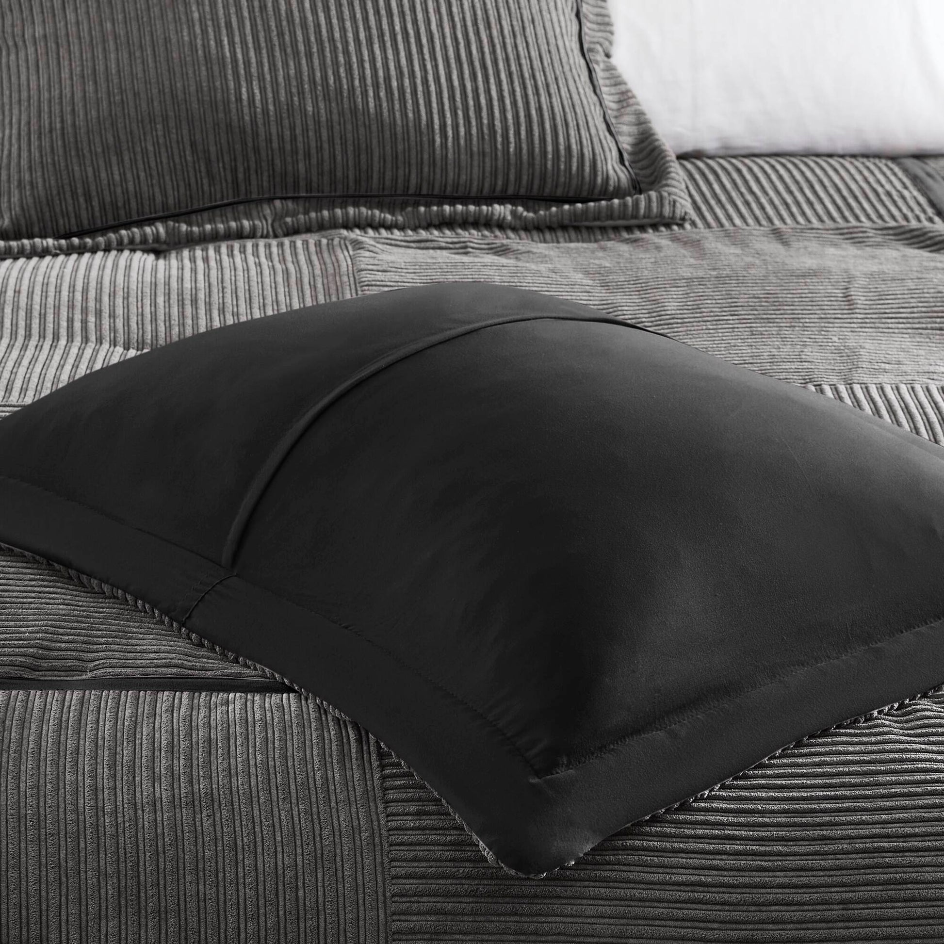 7 Piece Micro Corduroy Comforter Set Grey Cal King Grey Polyester