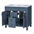 36'' Bathroom Vanity With Top Sink, Modern Bathroom Storage Cabinet With 2 Soft Closing Doors And 2 Drawers, Single Sink Bathroom Vanity Blue Bathroom Modern Solid Wood Mdf Ceramic,Solid Wood Mdf
