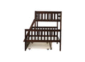 Twin Over Full Rubber Wood Bunk Bed With Trundle, Convertible Ladder And Guardrail, Detachable, Convertible Bed, With Twin Size Trundle ,Espresso Twin Espresso Rubber Wood