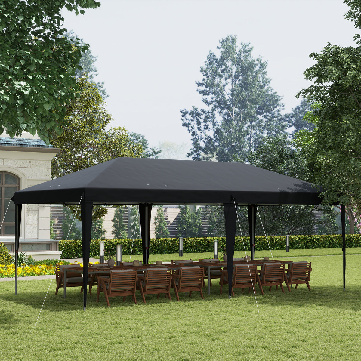 Outsunny 10' X 20' Pop Up Canopy Tent, Upgraded Heavy Duty Tents For Parties, Outdoor Instant Gazebo Sun Shade Shelter With Carry Bag, For Catering, Events, Wedding, Backyard Bbq, Black Black Steel
