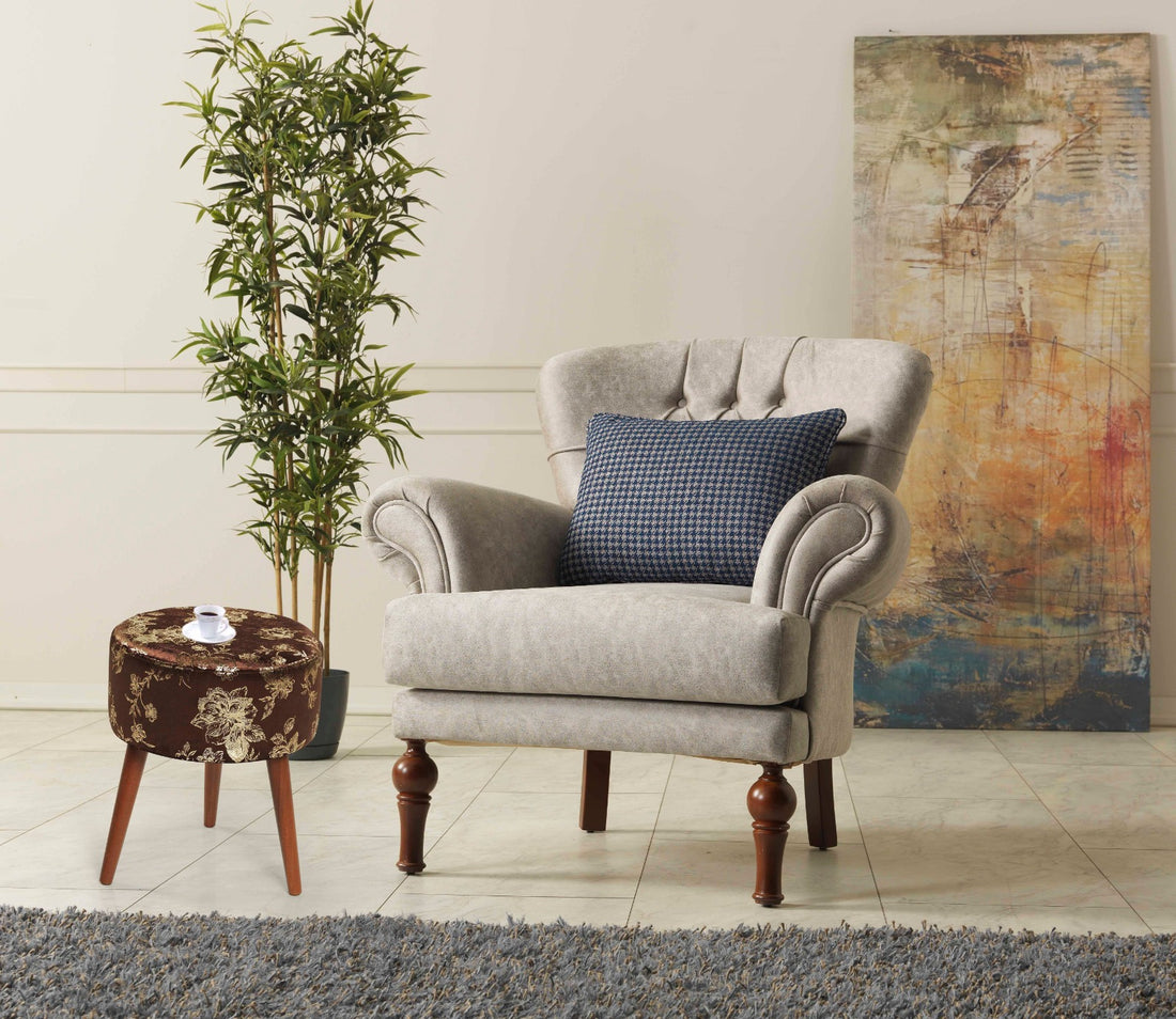Flora Ottoman 101 Brown Brown Chenille Wood Chenille Brown Contemporary Oval Foam