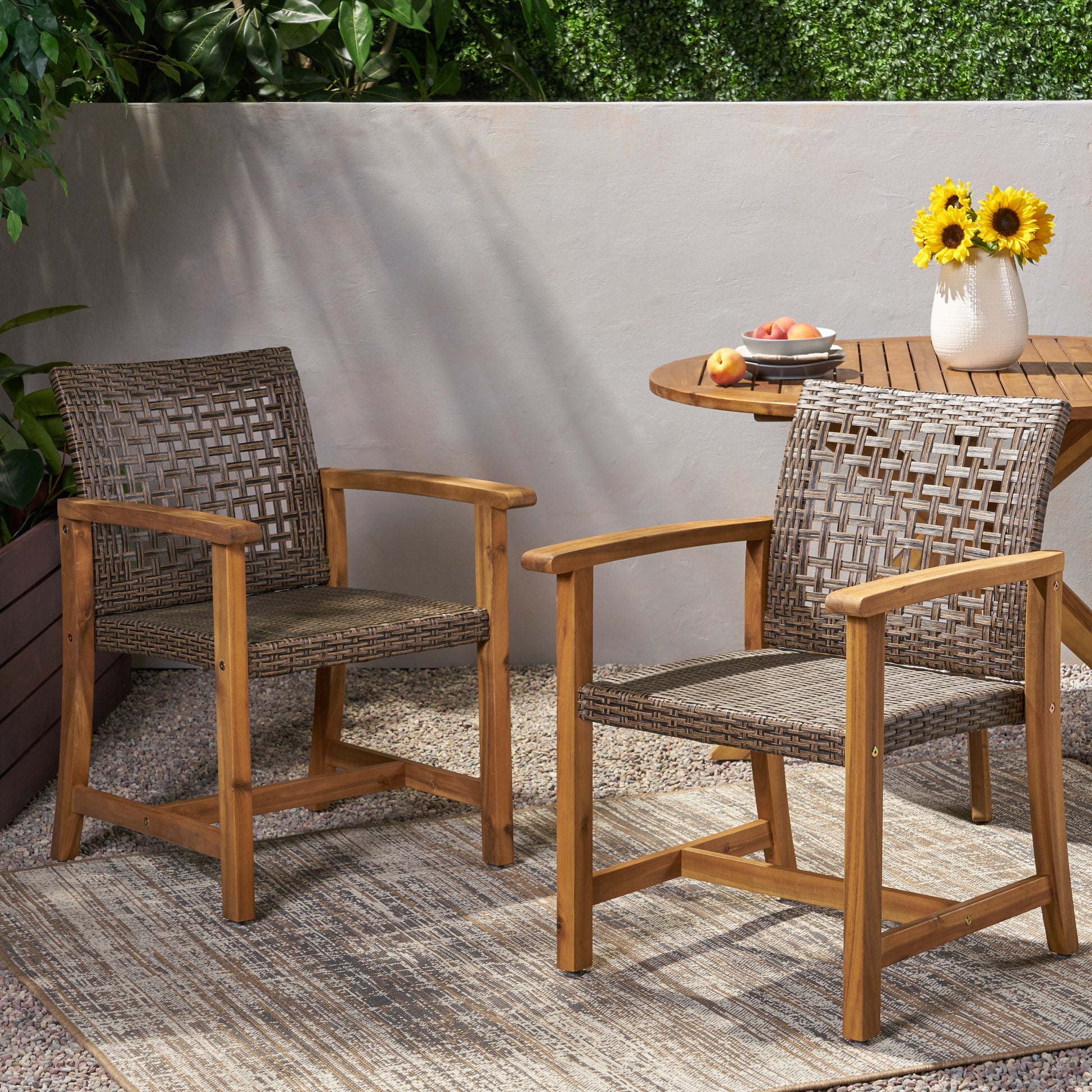 Hampton Wood And Wicker Dining Chair Set Of 2 Brown Wood Glass