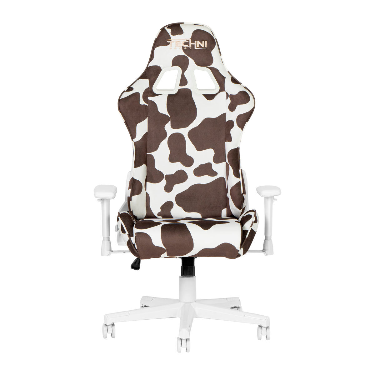 Techni Sport Ts85 Brown Cow Series Gaming Chair Caster Nylon Brown Office Spot Clean Rectangular Modern Handle Office Chairs Solid Back Fabric Metal