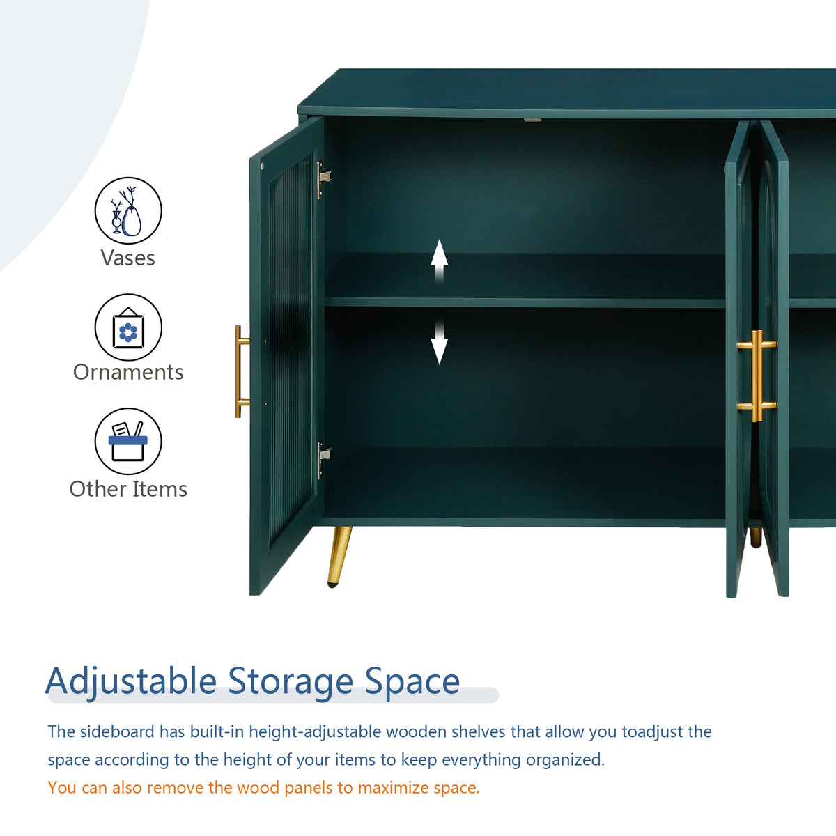 Tv Stand For 65 Inch Tv, Wood Tv Stand With Storage Cabinet & Adjustable Shelves, Media Tv Console For Living Room Bedroom 1 2 Shelves Navy Blue Primary Living Space Adjustable Shelves Mdf Glass Mdf Glass