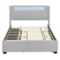 Queen Size Upholstered Platform Bed With Led Frame, With Twin Xl Size Trundle And 2 Drawers, Teddy Fleece, Gray Gray Fleece