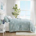 4 Piece Cotton Reversible Embroidered Quilt Set With Throw Pillow Aqua Full Queen Full Aqua Cotton