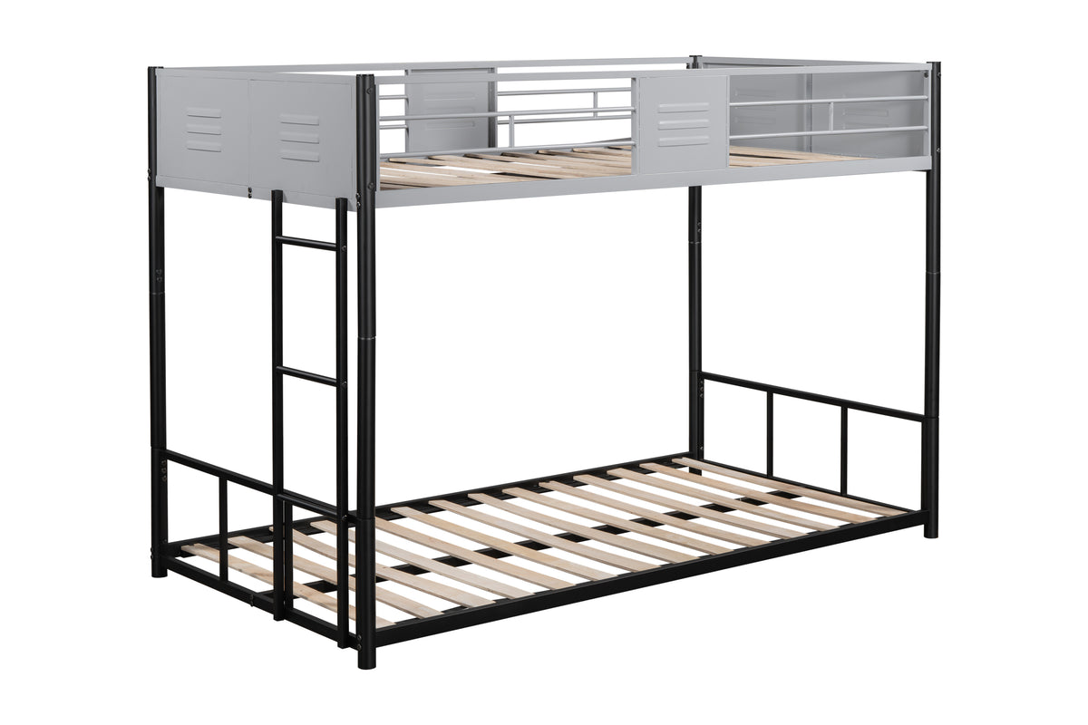 Metal Twin Over Twin Bunk Bed With Vent Board Heavy Duty Sturdy Metal Noise Reduced Safety Guardrail Cpc Certified Twin Black Metal
