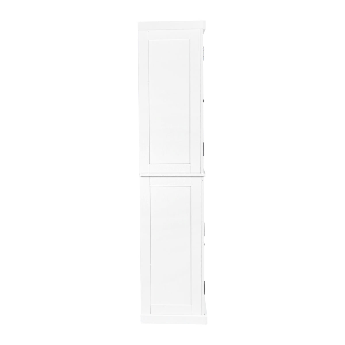 72" Kitchen Pantry Storage Cabinet, Traditional Freestanding Cupboard With 4 Doors And Adjustable Shelves, Large Central Drawer, White White Particle Board Mdf