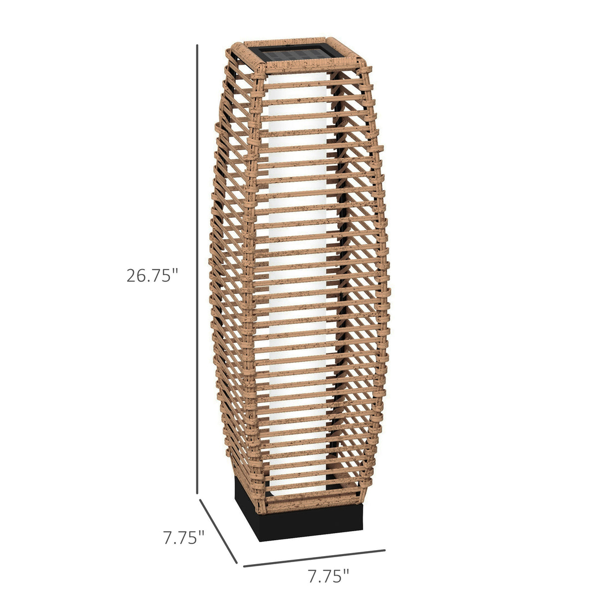 Outsunny Solar Floor Lamp, Outdoor Rattan Garden Lantern Pathway Light & Decorative Driveway Lighting With Auto On Off Led Lights For Porch, Yard, Lawn, Courtyard, Deck, Sand Brown Steel