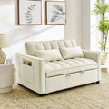 Modern Velvet Seat Sofa Couch Pull Out Bed,3 In One Convertible For Living Room Sofa Bed,Beige Beige Velvet Primary Living Space Cushion Back Medium Soft Medium Duty American Design Pillow Top Arms Foam Velvet 2 Seat