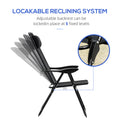Outsunny Folding Patio Chairs Set Of 2, Outdoor Deck Chair With Adjustable Sling Back, Camping Chair With Removable Headrest For Garden, Backyard, Lawn, Black Black Fabric