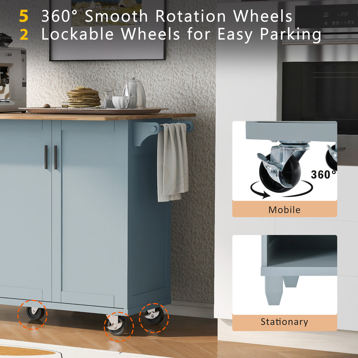 K&K Kitchen Island With Foldable Counter Top, Kitchen Storage Cart With Slide Out Shelf, Towel Rack And Drawer, Rolling Kitchen Cart On Wheels, For Kitchen, Living Room, Dining Room, Grey Blue Grey Blue Brown Kitchen Classic,Farmhouse,Luxury,Modern