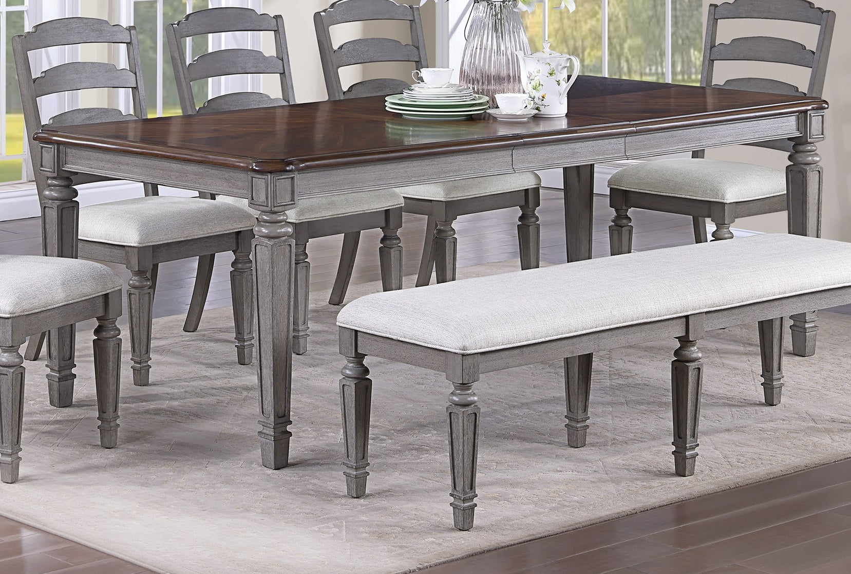 Light Grey And Cherry Contemporary Style 1Pc Dining Table Wooden Frame Dining Room Furniture Cherry,Light Grey Seats 6 Dining Room Classic,Contemporary,Modern Rubberwood Kitchen & Dining Tables