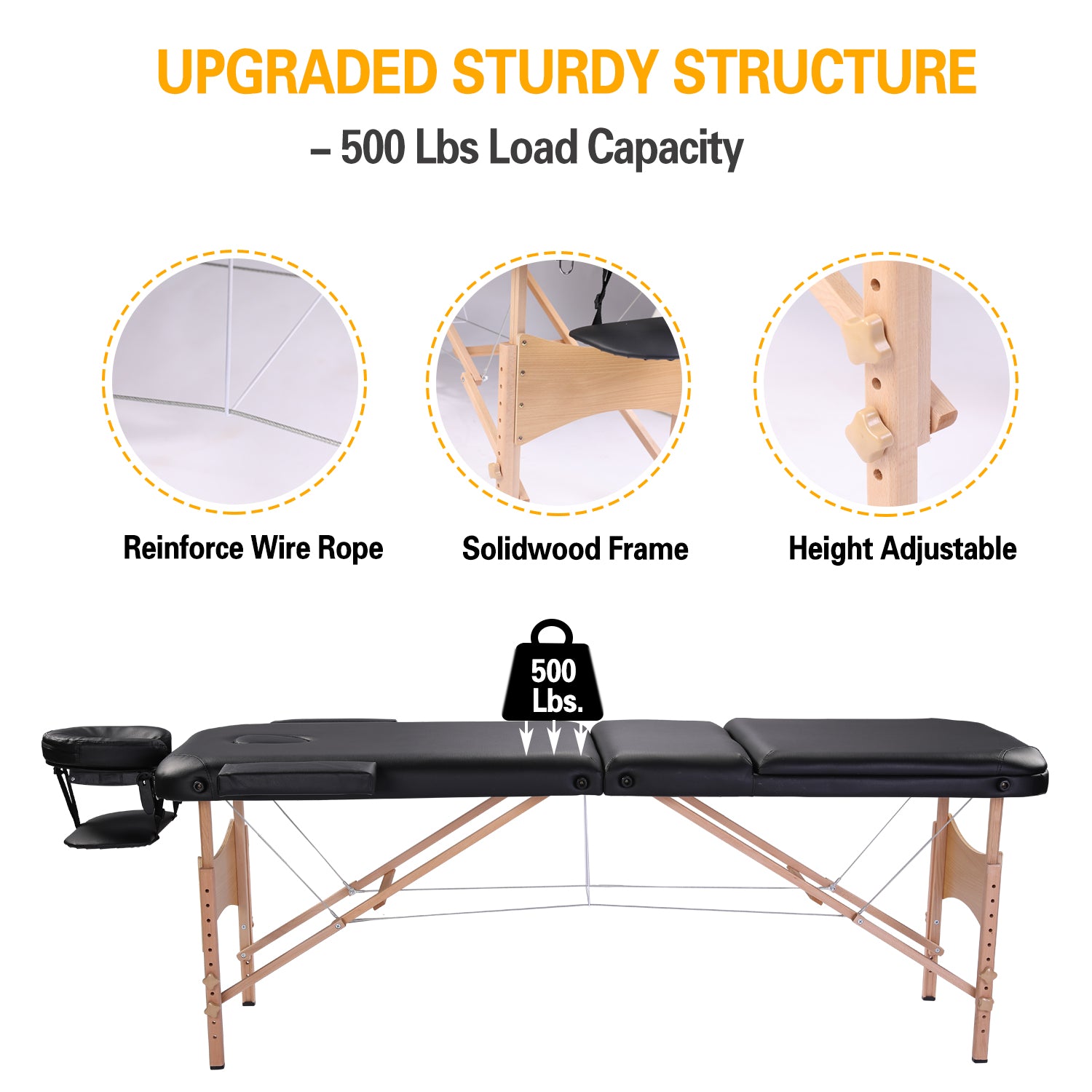 Massage Table Portable Massage Bed Lash Bed With Carrying Case Spa Table Height Adjustable, Salon Bed Face Cradle Bed Black Faux Leather
