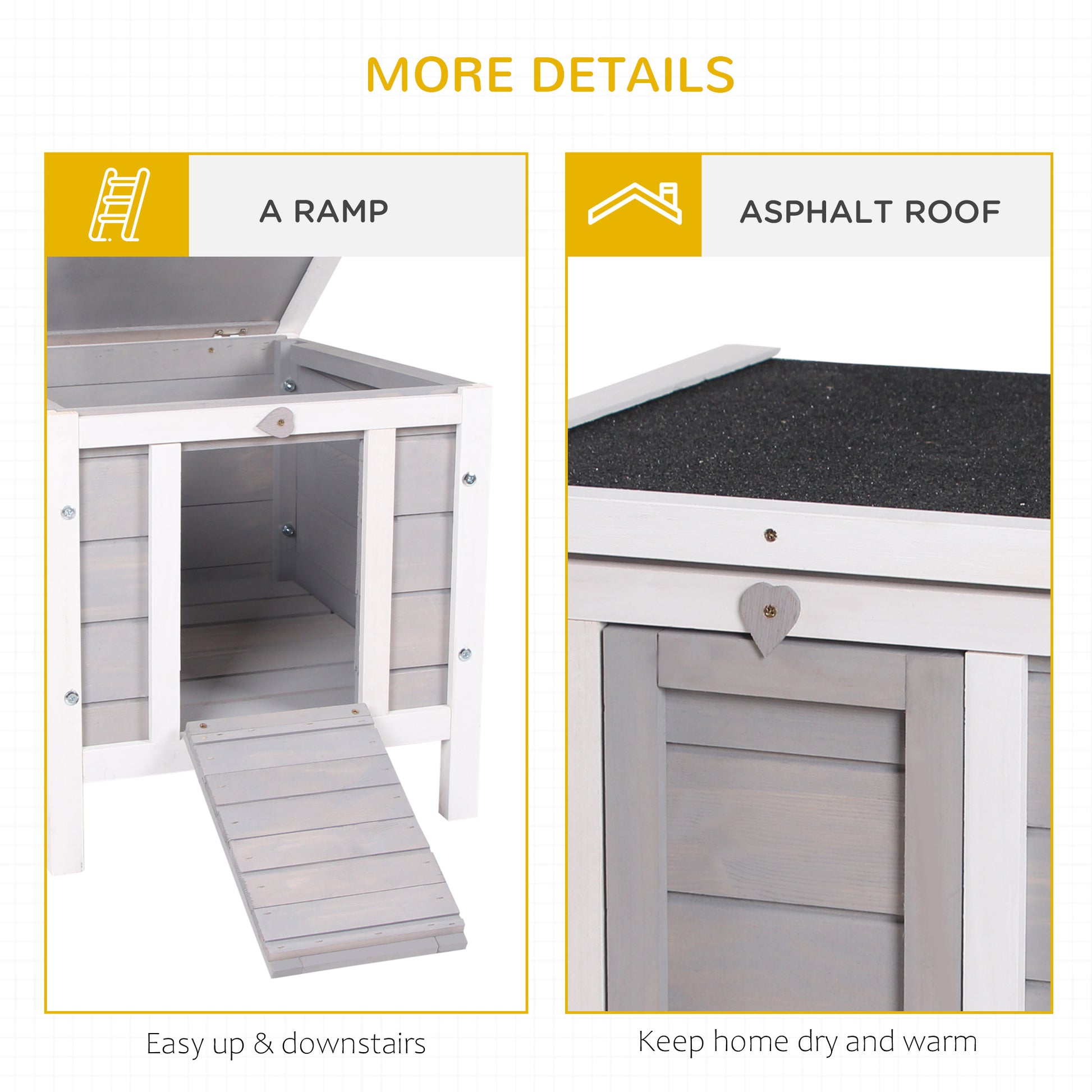 Pawhut Small Wooden Rabbit Hutch, Bunny Guinea Pig Cage, With Openable & Waterproof Roof, Gray Gray Wood