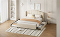 Upholstered Platform Bed With Wingback Headboard, One Twin Trundle And 2 Drawers, No Box Spring Needed, Linen Fabric, Queen Size, Beige Beige Linen