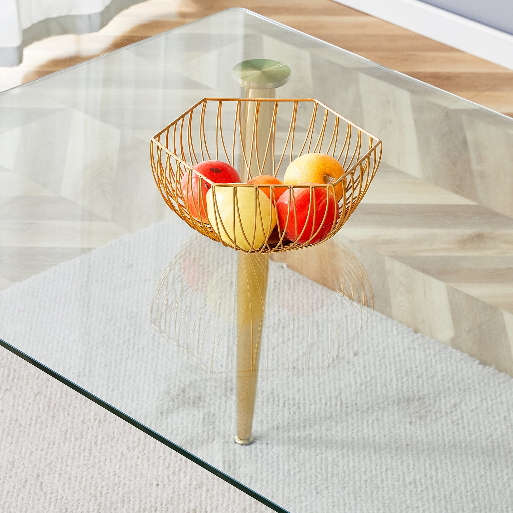 Table And Chair Set.Modern Rectangular Glass Dining Table With A Tempered Glass Tabletop And Metal Legs, Paired With Multiple Chairs Designed With Pu Cushions And Golden Metal Legs. White Gold Seats 6 Tempered Glass