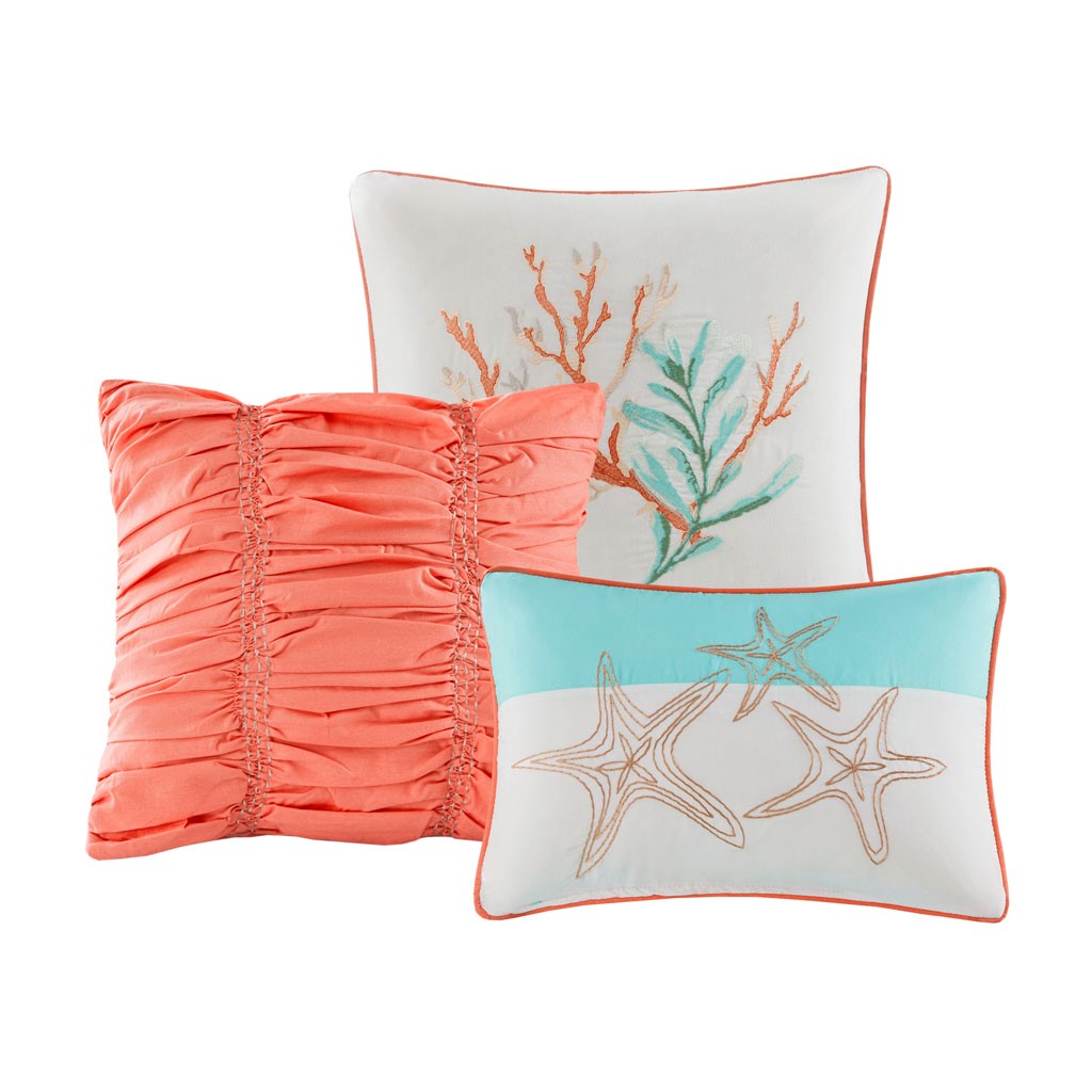 7 Piece Cotton Sateen Comforter Set Coral Queen Queen Coral Cotton