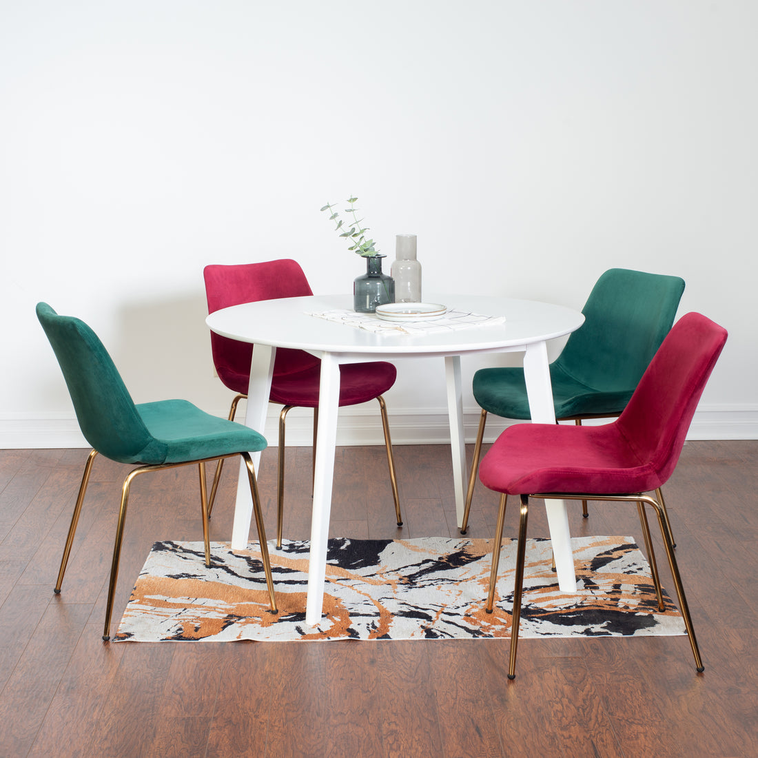 Aufurr Contemporary 5 Piece Dining Set, White Round Dining Table With 4 Chairs Wood White Seats 4 White Wood Fixed Table Rubberwood Round 4 Leg Round Dining Table With Chair Mdf
