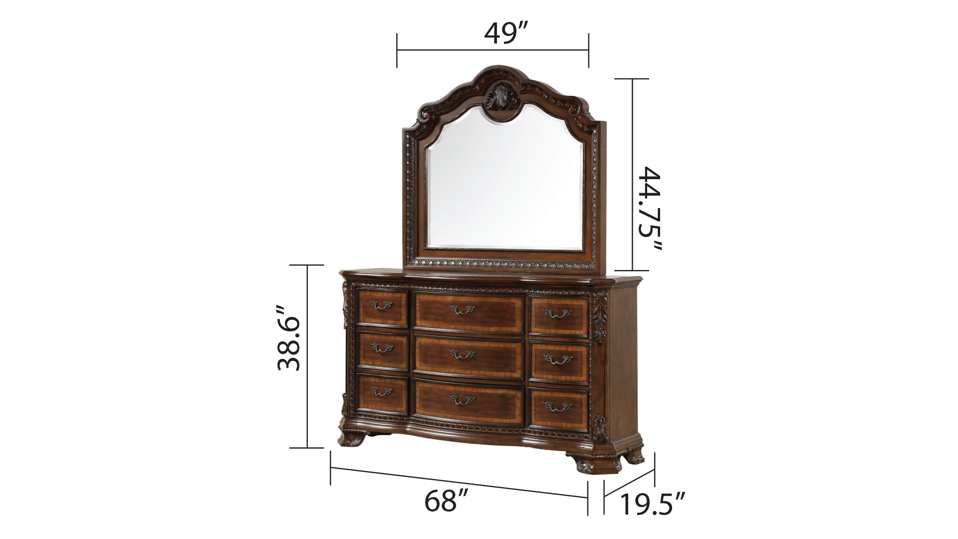 Traditional Style 5 Pc Queen Bedroom Set With Intricate Wood Carvings Made With Wood In Walnut Box Spring Required Queen Walnut Wood 5 Piece Set Bedroom Bed Included,Chest Included,Dresser Included,Mirror Included,Nightstand Included Traditional Solid