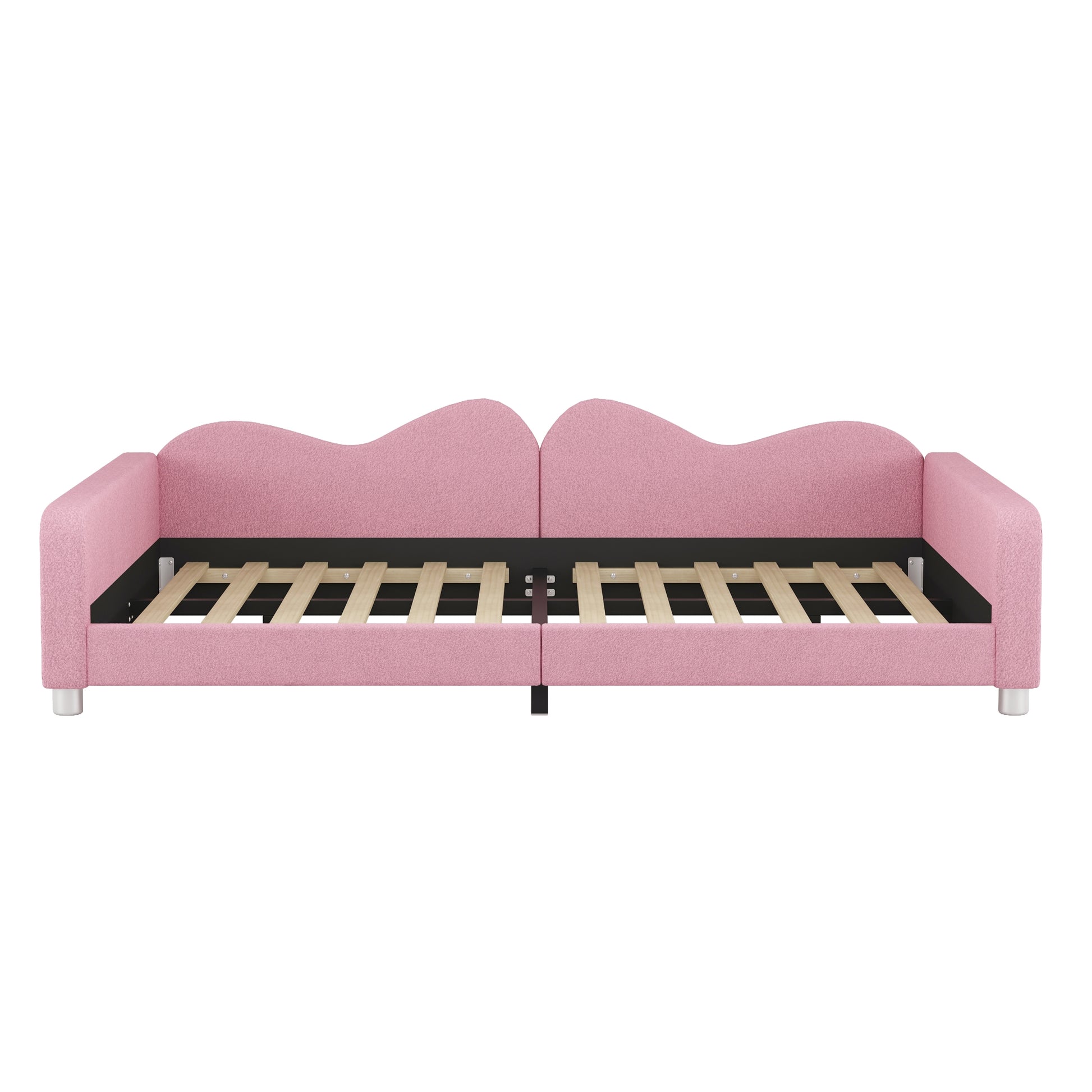 Full Size Upholstered Daybed, Sherpa Fabric Sofabed With Cloud Shaped Backrest, No Box Spring Needed, Pink Full Pink Wood Fabric