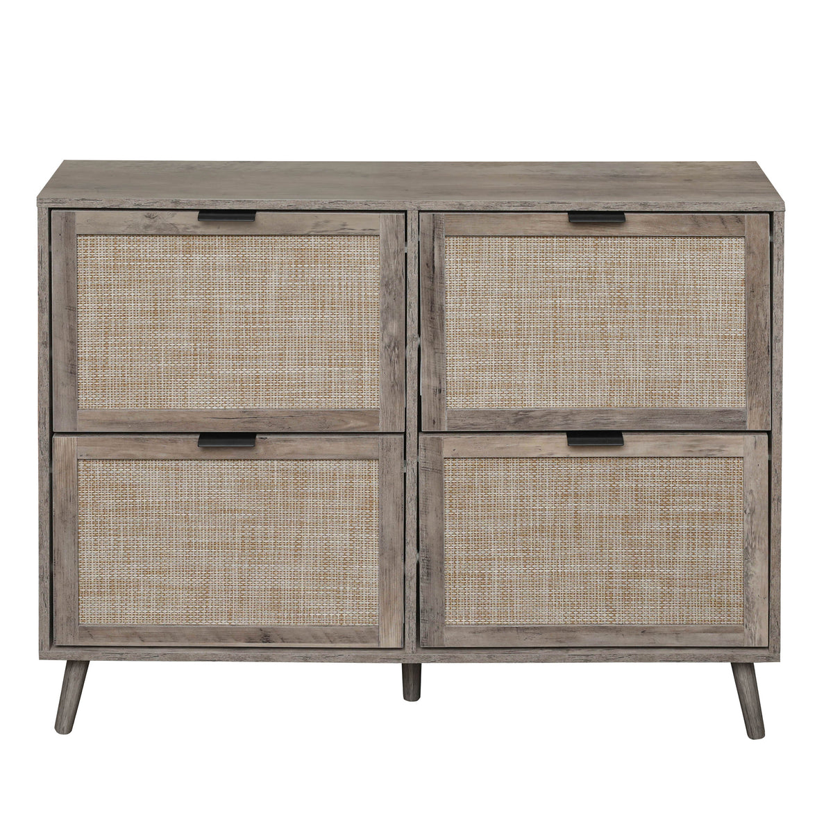 4 Door Shoe Rack, Freestanding Modern Shoe Storage Cabinet, For Entryway Dark Grey Particle Board
