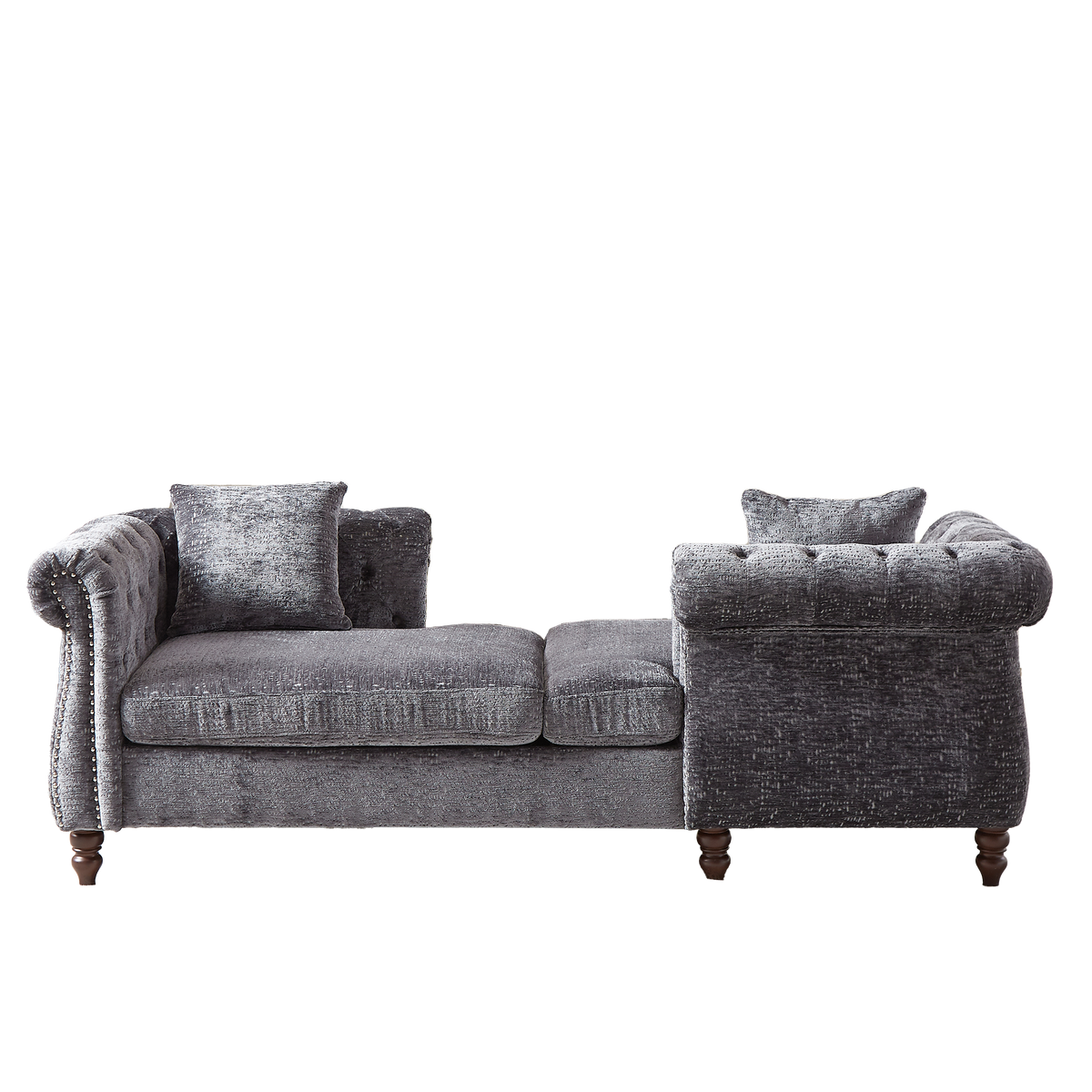 81 Inch Chenille Face To Face Chaise Lounge With Two Pillows,Nailhead Trim,Button Tufted Design And Rolled Arms For Lounge, Living Room And Office Grey Chenille 1 Seat